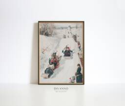 Vintage Tobogganing Print, Snowy Winter Scene, Farmhouse Wall Art - Printable Digital - thumbnail 1