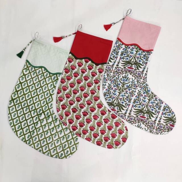 Christmas Scalloped Piping Stocking, Decorative, Geometric Printed Brown Stockings, Xmas Rustic Stocking - image 1