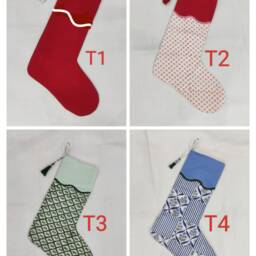 Christmas Scalloped Piping Stocking, Decorative, Geometric Printed Brown Stockings, Xmas Rustic Stocking - thumbnail 4