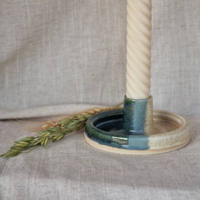 Mountains Candlestick Set, Green & Cream Candle Gift Homeware, Boho Home Decor, Speckled Stick Holder - image 1