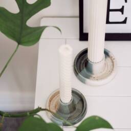 Mountains Candlestick Set, Green & Cream Candle Gift Homeware, Boho Home Decor, Speckled Stick Holder - thumbnail 2
