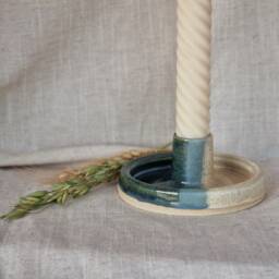 Mountains Candlestick Set, Green & Cream Candle Gift Homeware, Boho Home Decor, Speckled Stick Holder - thumbnail 1