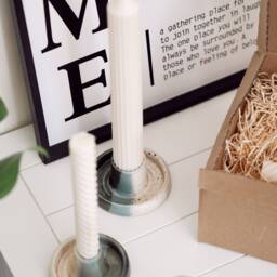 Mountains Candlestick Set, Green & Cream Candle Gift Homeware, Boho Home Decor, Speckled Stick Holder - thumbnail 3