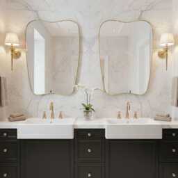 Curved Bathroom Mirror - Vanity Organic Asymmetrical Brass - thumbnail 3