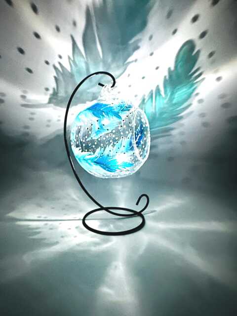 Hand Painted Teal Feather Glass Candle Holder Memorial Bereavement Gift - image 1
