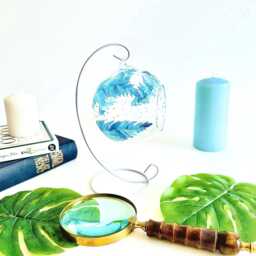 Hand Painted Teal Feather Glass Candle Holder Memorial Bereavement Gift - thumbnail 4