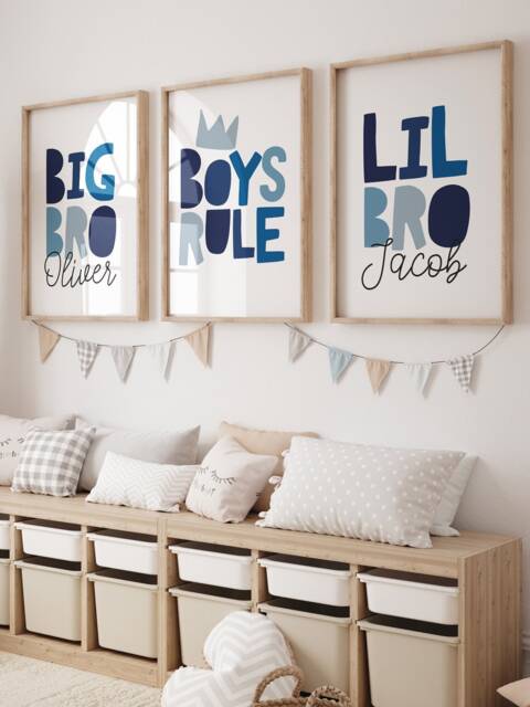 Set Of 3 Playroom Prints, Brother Bedroom Sibling Boys Rule Wall Art, Decor, Kids - image 1