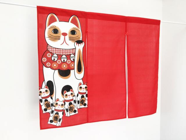 Japanese Cat Noren, Door Curtain Panel, Red Curtain, Noren Japanese Fabric, Wall Tapestry Fabric Panel - image 1