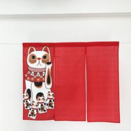 Japanese Cat Noren, Door Curtain Panel, Red Curtain, Noren Japanese Fabric, Wall Tapestry Fabric Panel - thumbnail 3