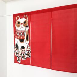 Japanese Cat Noren, Door Curtain Panel, Red Curtain, Noren Japanese Fabric, Wall Tapestry Fabric Panel - thumbnail 2