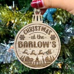 Personalised Family Christmas Xmas - Tree Decoration/Bauble Ornament Wooden Wood Engraved Oak, Cherry Or Walnut- Surname - thumbnail 2
