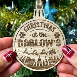 Personalised Family Christmas Xmas - Tree Decoration/Bauble Ornament Wooden Wood Engraved Oak, Cherry Or Walnut- Surname