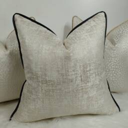 Kidman Cream Luxury Cushion Cover Metallic Silver Detailblack Piped Modern Home Decor Contemporary Sofa & Bed Pillow Designer Handmade - thumbnail 2