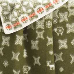 Winter Forest Wool Blanket - Moss Green, Red & White Throw Fully Reversible - thumbnail 2