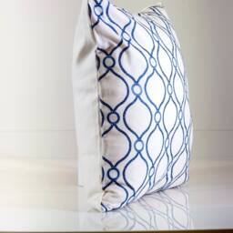Blue Diamond Embroidered Pillow Cover, White Linen Accent, Coastal Decor - thumbnail 4