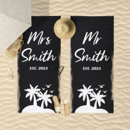 Honeymoon Wedding Beach Towels, Hubby, Wifey, Mr & Mrs, His & Hers, Newleywed Gift, Set Of Two, Anniversary Gift - thumbnail 2