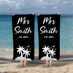 Honeymoon Wedding Beach Towels, Hubby, Wifey, Mr & Mrs, His & Hers, Newleywed Gift, Set Of Two, Anniversary Gift - thumbnail 3