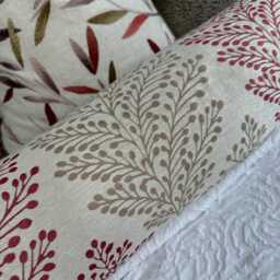 "Red - Taupe Bolster Cushion, Decorative Fern Design Pillow 16"" X 6" - thumbnail 2