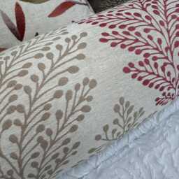 "Red - Taupe Bolster Cushion, Decorative Fern Design Pillow 16"" X 6" - thumbnail 3