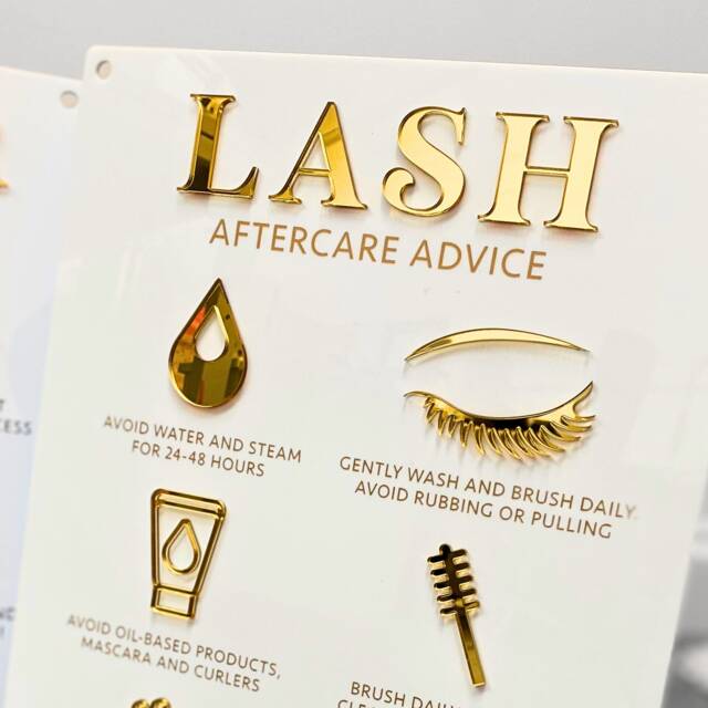 Lash Aftercare Advice 3D Acrylic Sign - Aesthetics Display Signage Beauty Clinic Wall Decor Salon Information A3 Size - image 1