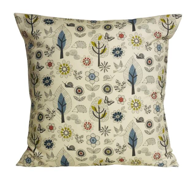 "1 X Enchanted Garden Cream Blue Lime Cushion Cover 16"" 18" - image 1