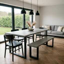 Scandinavian Silk Grey Dining Table, Solid Wood - Handmade Custom Sizes 80-240cm, Made To Order UK Free Delivery - thumbnail 3