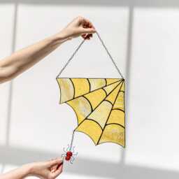 stain Glass Spider Web Cobweb Net Suncatcher Yellow Home House Decor Window Wall Hangings - thumbnail 2