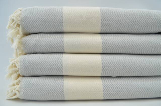 "Light Gray Blanket, Long Blanket, Beach Throw, Home Decor, Zigzag Blanket, Turkish Blanket, Herringbone Blanket, 79""x95" - image 1