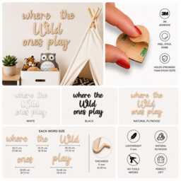 Where The Wild Ones Play Script Sign Bedroom Home Door Wall Decor Black Sticker Wooden Made in UK 3M Glue - thumbnail 2