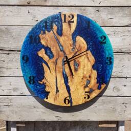 Custom Olive Wood & Resin Wall Clock Live Edge Rustic Home Decor - thumbnail 2