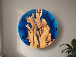 Custom Olive Wood & Resin Wall Clock Live Edge Rustic Home Decor