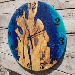 Custom Olive Wood & Resin Wall Clock Live Edge Rustic Home Decor - thumbnail 4