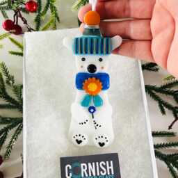 Cute Polar Bear Fused Glass Decoration, Christmas Fused Glass Ornament, Cornwall, Cornish - thumbnail 1