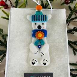 Cute Polar Bear Fused Glass Decoration, Christmas Fused Glass Ornament, Cornwall, Cornish - thumbnail 3