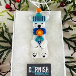Cute Polar Bear Fused Glass Decoration, Christmas Fused Glass Ornament, Cornwall, Cornish - thumbnail 2