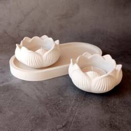Lotus Concrete Tea Light Holder Set Minimalist Table Decor - thumbnail 3