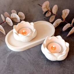 Lotus Concrete Tea Light Holder Set Minimalist Table Decor - thumbnail 2
