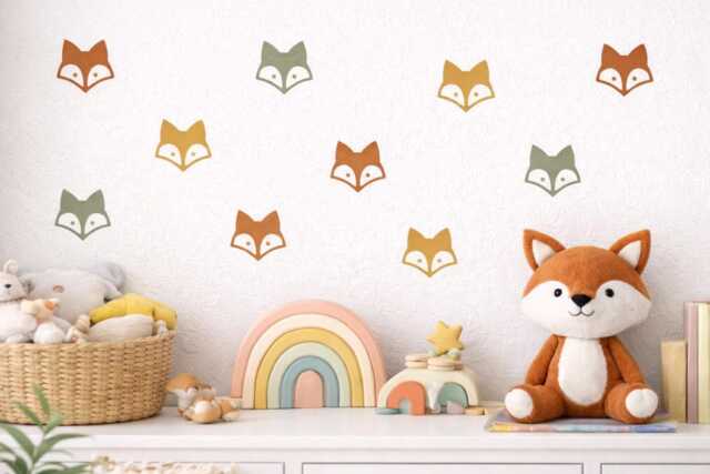 Fox Wall Decals Set Of 40 - Woodland Nursery Stickers Cute Animal Vinyl Removable Kids Room Decor 2.5 Inch Faces - image 1