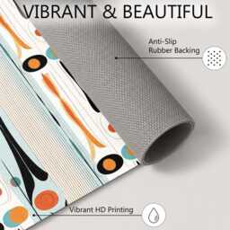 Aqua Orange Retro Vertical Atomic Pattern Rug Non-Slip Soft Area Carpet Bedroom Living Room Hallway Mat Decor - Made in UK - thumbnail 4