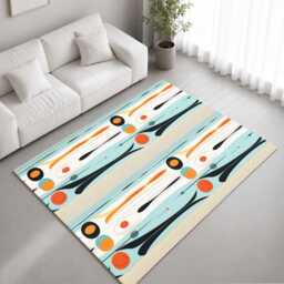 Aqua Orange Retro Vertical Atomic Pattern Rug Non-Slip Soft Area Carpet Bedroom Living Room Hallway Mat Decor - Made in UK - thumbnail 1