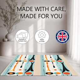 Aqua Orange Retro Vertical Atomic Pattern Rug Non-Slip Soft Area Carpet Bedroom Living Room Hallway Mat Decor - Made in UK - thumbnail 2