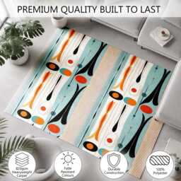 Aqua Orange Retro Vertical Atomic Pattern Rug Non-Slip Soft Area Carpet Bedroom Living Room Hallway Mat Decor - Made in UK - thumbnail 3