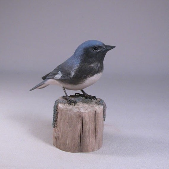 Black-Throated Blue Wrabler Wood Carving - image 1