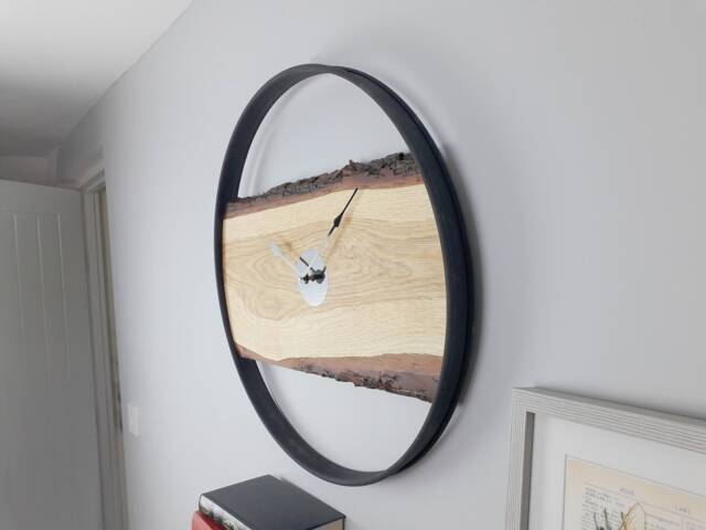 Handmade Oak Wall Clock With Black Steel Ring, Large 23 - image 1