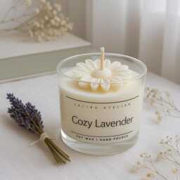 Handmade Daisy Flower Soy Candle, Relaxing Home Decor, Natural Scented Candle - thumbnail 2