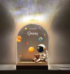 Personalized Astronaut Led Night Light Custom Space Nursery Decor - thumbnail 1