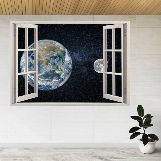 Planets Stars Galaxies Space 3D Window View Wall Sticker Poster Decal A857 - image 1