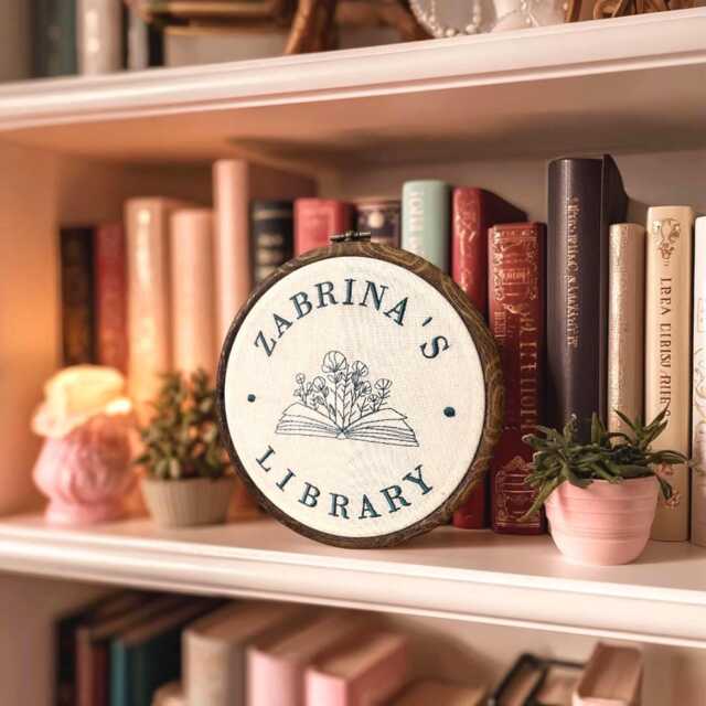 Personalised Embroidered Book Shelf Library Sign - Bookish Wall Decor, Perfect For Lovers & Bookworms - image 1