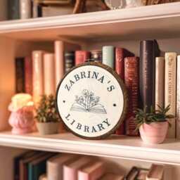 Personalised Embroidered Book Shelf Library Sign - Bookish Wall Decor, Perfect For Lovers & Bookworms