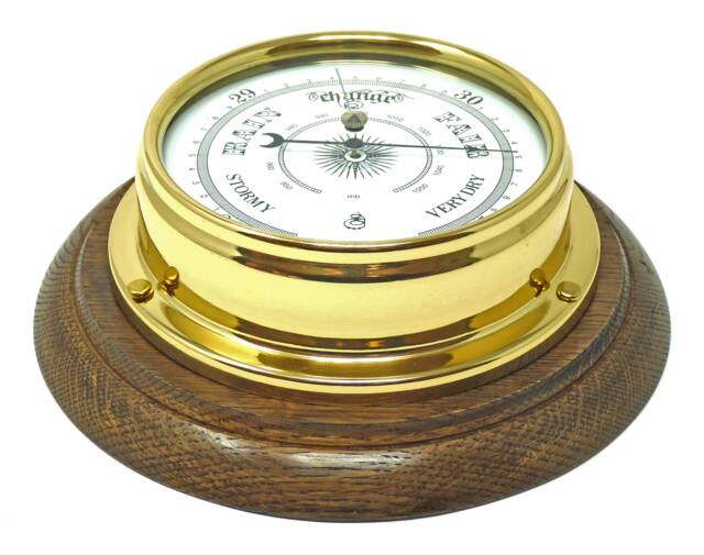 Tabic Traditional Solid Brass Barometer & English Oak Mount, Heavy Lacquered Case - 1/2Kg, Handmade in England - image 1